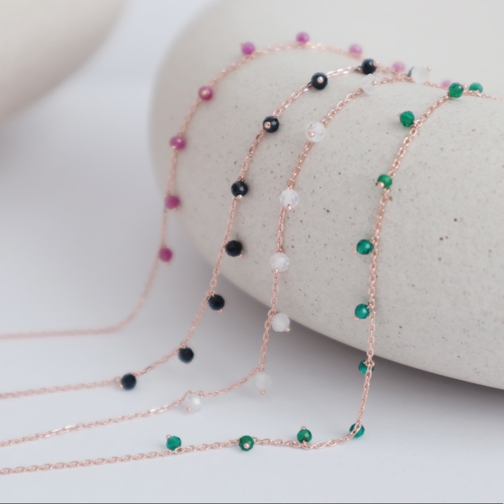 Dainty Gemstone Rose Gold Necklace, Delicate Gemstone Necklace